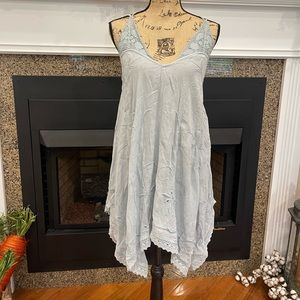 Free People Intimately Light Sky Blue Crochet Tank Flowy Dress Size XS NWT